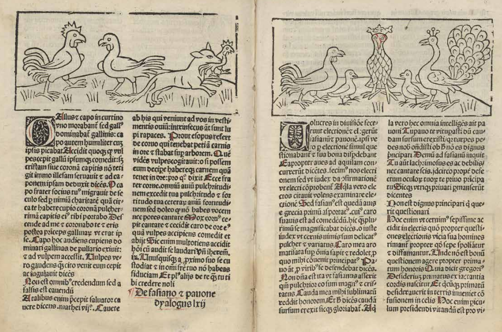 ‘Dialogus Creaturarum’ (Antwerpen, Gheraert Leeu 1491). De vos bedriegt een kapoen in dialoog 61.