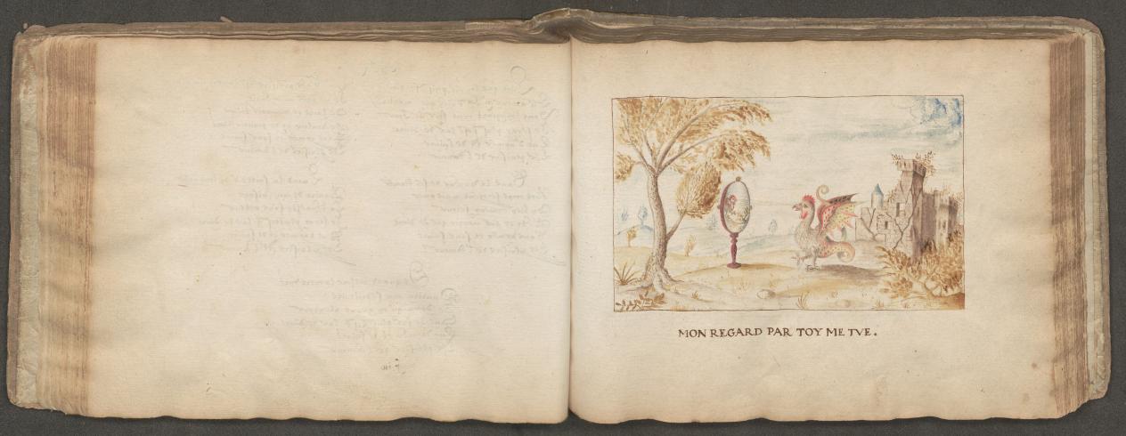 Bladzijde met tekening in kleur uit 17de-eeuws liedboek