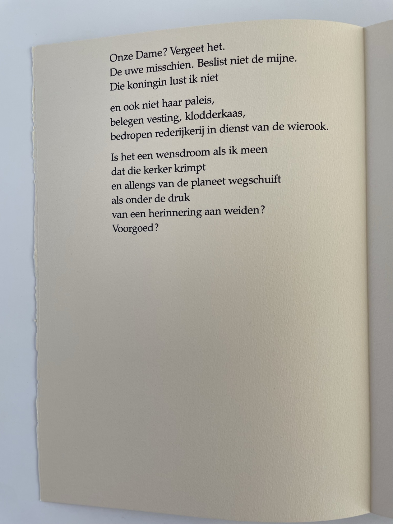 Linkse bladzijde met gedicht Onze Dame