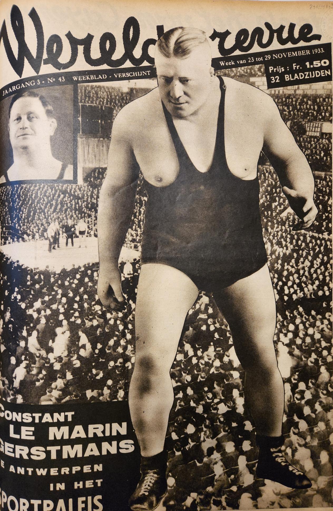 Foto van een sporter in een oude krant