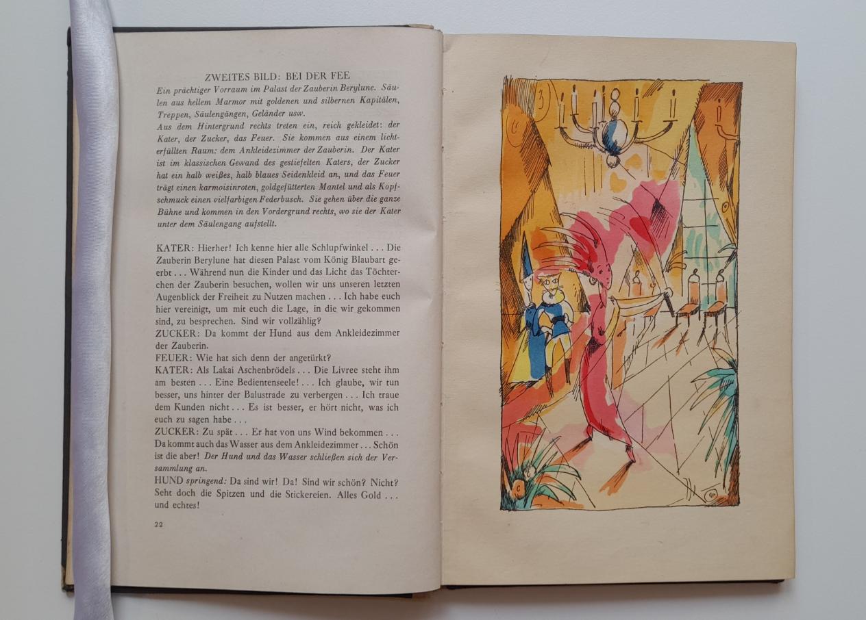 Pagina's uit Maurice Maeterlinck, Der blaue Vogel: ein Märchenspiel in zwölf Bildern. 
