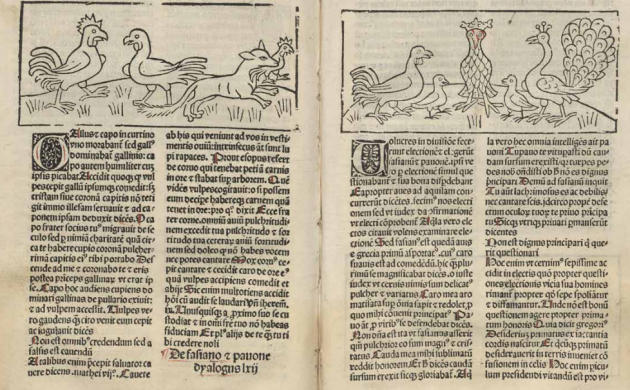 ‘Dialogus Creaturarum’ (Antwerpen, Gheraert Leeu 1491). De vos bedriegt een kapoen in dialoog 61.