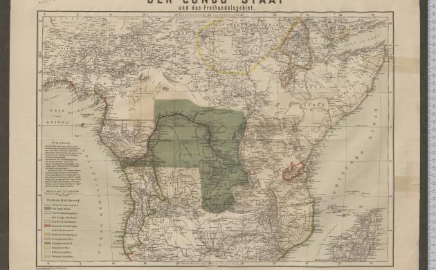 Kaart uit 1885, 'Der Congo-Staat und das Freihandelsgebiet' van Hermann Habenicht