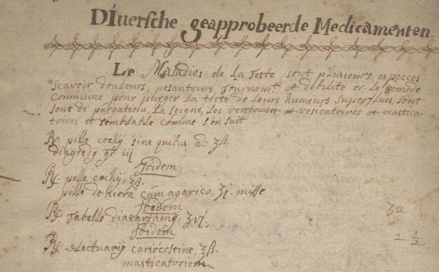 Handgeschreven bladzijde uit vroegmodern werk over anatomie